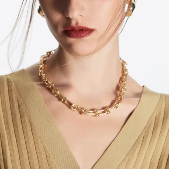 NWT COS Knotted T-Bar Chain Necklace Gold - Picture 1 of 6